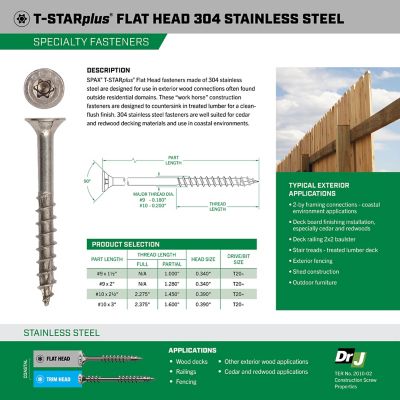 Image showing  10 x 3in. Exterior 304 Stainless Steel Wood Deck Screws Construction Flat Head T-Star Plus (205 EA) 3 LB Bit Included