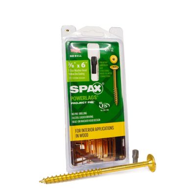 SPAX 3/8 x 6in. Interior Structural Wood Lag Screws Powerlags Washer Head T-Star (12 EA) Bit Included
