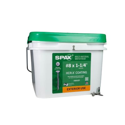 SPAX 8 x 1-1/4in. Exterior Wood Deck Screws Construction Wafer Head T-Star Plus (2500 EA) Bulk Pail Includes 4 Bits