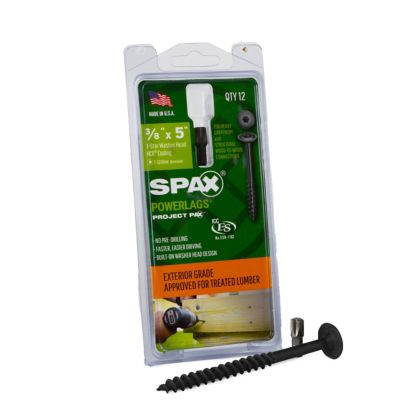 Image showing  3/8 x 5in. Exterior Structural Wood Lag Screws Powerlags Washer Head T-Star (12 EA) Bit Included