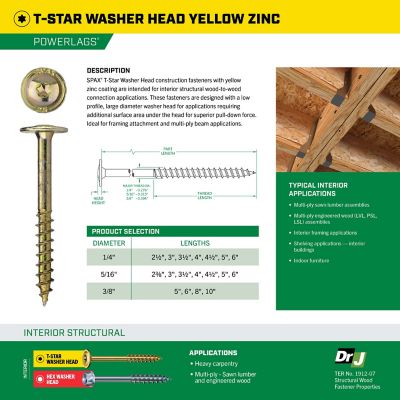 Image showing  5/16 x 3-1/2in. Interior Structural Wood Lag Screws Powerlags Washer Head T-Star (250 EA) Bulk Pail Bit Included