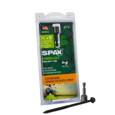 SPAX 1/4 x 5in. Exterior Structural Wood Lag Screws Powerlags Hex Head Hex (12 EA) Bit Included