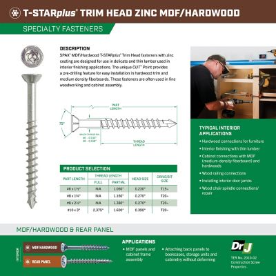 Image showing  8 x 1-3/4in. Interior Wood Screws Cabinet Specialty MDF Trim Head T-Star Plus (200 EA) Bit Included