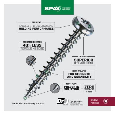 Image showing  6 x 5/8in. Interior Wood Metal Screws Cabinet Pan Head Phillips Square Unidrive (445 EA) Bit Included