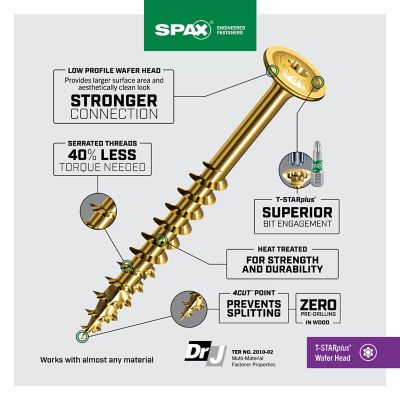 Image showing 4 th SPAX 8 x 2in. Interior Cabinet Wood Screws Construction Wafer Head T-Star Plus (140 EA) Bit Included