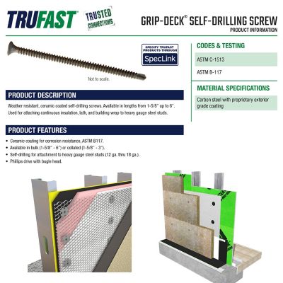 Image showing  8 x 2-1/2in. Grip-Deck Self-Drilling Screw (1000 EA) Steel Exterior Ceramic Heavy Duty Steel Metal Fastener Phillips