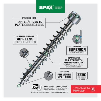 Image showing  14 x 6-1/4in. Interior Structural Wood Truss Rafter Screws Powerlags T-Star Plus (500 EA) Bulk Pail Includes 2 Bits