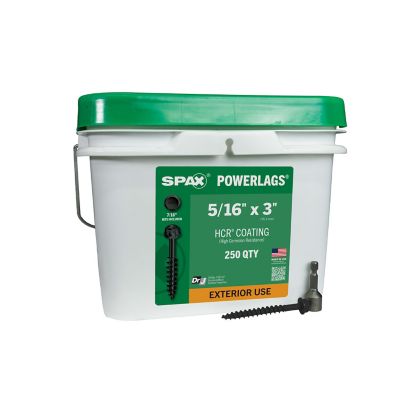 Image showing  5/16 x 3in. Exterior Structural Wood Lag Screws Powerlags Hex Head Hex (250 EA) Bulk Pail Bit Included