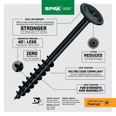 Image showing 4 th SPAX 1/4 x 5in. Exterior Structural Wood Lag Screws Powerlags Washer Head T-Star (200 EA) Bulk Mini Bit Included