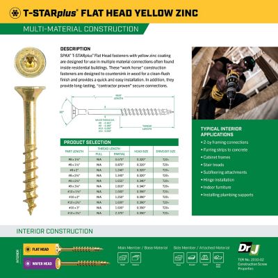 Image showing  14 x 3-1/2in. Interior Wood Screws Construction Flat Head T-Star Plus (10 EA)