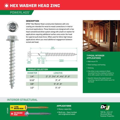 Image showing  1/4 x 3-1/2in. Interior Structural Wood Lag Screws Powerlags Hex Head Hex (500 EA) Bulk Pail Includes 2 Bits