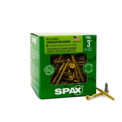 SPAX 10 x 3in. Interior Wood Screws Construction Flat Head Phillips Square Unidrive (200 EA) 3 LB Bit Included
