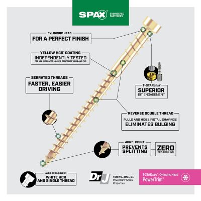 Image showing  8 x 2-1/2in. Exterior / Interior Wood Composite Double Thread Screws Powertrim Trim T-Star Plus (100 EA) Bit Included