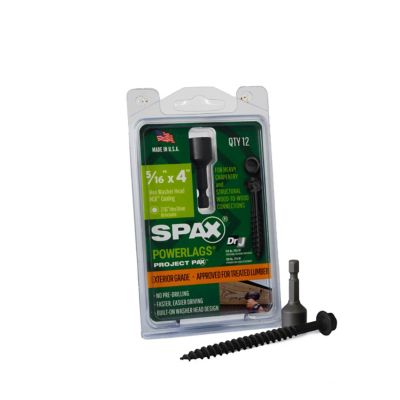 SPAX 5/16 x 4in. Exterior Structural Wood Lag Screws Powerlags Hex Head Hex (12 EA) Bit Included