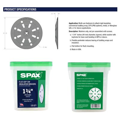 Image showing 4 th SPAX 1.75 in. Plasti-Grip CBW Flat Rigid Insulation Attachment Washer Plasti-Grip, 100 pk., Pail