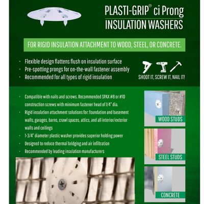 Image showing  1.75 in. Plasti-Grip Ci Prong Rigid Insulation Attachment Washer Plasti-Grip, 75 pk.