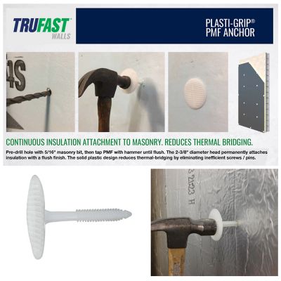 Image showing  5-3/8 in. Plasti-Grip PMF Fastener, 200 pk., White Plastic Heavy-Duty Insulation Anchors, Brick, Concrete, Stone Walls