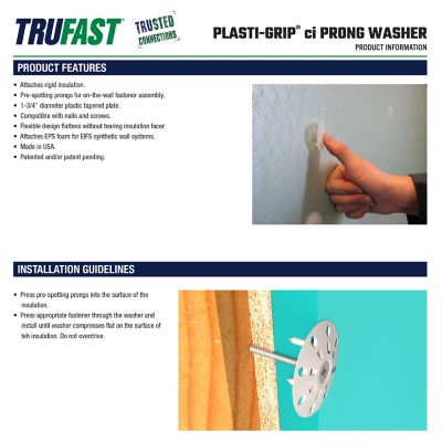 Image showing 4 th TruFast 1.75 in. Plasti-Grip Ci Prong Washer, 250 pk., White Plastic Plasti-Grip Ci Prong Insulation Washer
