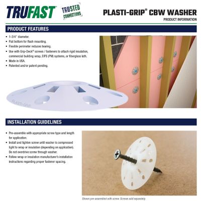 Image showing  1.75 in. Plasti-Grip CBW Flat Insulation Washer, 1000 pk., White Plastic Rigid Foam Board Insulation