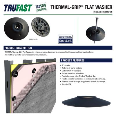 Image showing 1 th TruFast 2 in. Thermal-Grip Flat Washer, 250 pk., Black Plastic Insulation and Building Wrap Fastener Solution