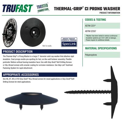 Image showing  2 in. Thermal-Grip Ci Prong Washer, 1000 pk., Black Plastic Rigid Continuous Insulation Fastening Solution