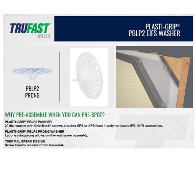Image showing 3 th TruFast 2 in. Plasti-Grip PBLP2 Prong Washer, 1000 pk., White Plastic Insulation Fastener Prong Wall Anchor
