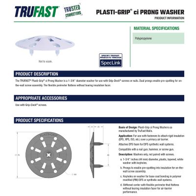 Image showing  1.75 in. Plasti-Grip Ci Prong Washer, 1000 pk., White Plastic Plasti-Grip Ci Prong Insulation Washer