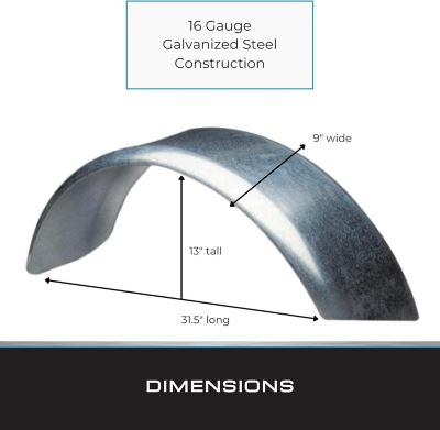 Image showing  9 in. x 31.5 in. x 13 in. Galv Single Round Metal Fender, 2 pk.
