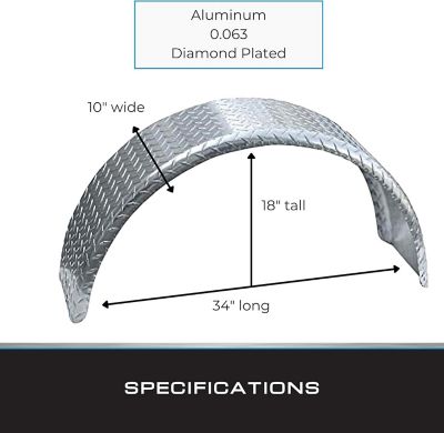 Image showing  18 in. Trailer Fenders Single Axle - Diamond Plated, 2 pk.