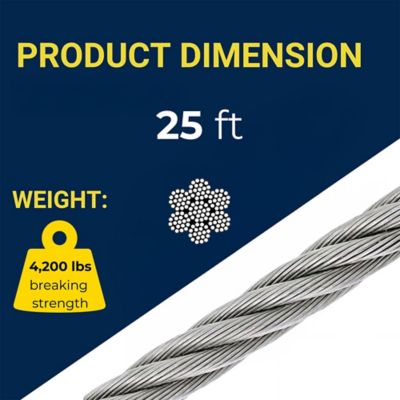 Image showing 6 th Tie Down 3/16 in. x 25 ft. Galvanized Winch Cable