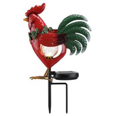 Red Shed 15 in. Metal Christmas Rooster Solar Stake, Red/Green