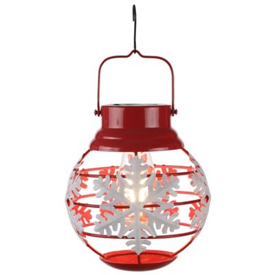 Red Shed 8 in. Solar-Powered LED Snowflake Lantern, Red