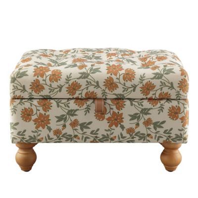 Red Shed Floral Wooden Storage Ottoman, 12 in.