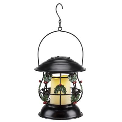 Red Shed 15.75 in. Solar-Powered Christmas Lantern, Black