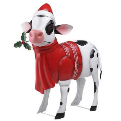 Red Shed 19.6 in. Metal Christmas Cow Statue