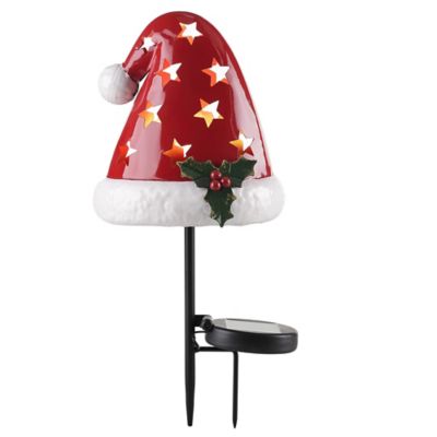 Red Shed 15.75 in. Solar-Powered Santa Hat Christmas Yard Stake