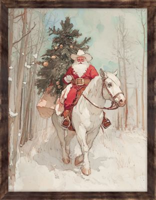 Red Shed Vintage Santa on Horseback Wood-Framed Wall Art, 18 in.