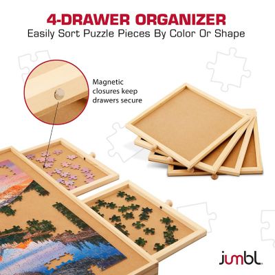 Image showing  1000-Piece Puzzle Board with Drawers, Foldable Legs & Cover - Wooden Jigsaw Puzzle Table