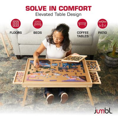 Image showing  1000-Piece Puzzle Board with Drawers, Foldable Legs & Cover - Wooden Jigsaw Puzzle Table