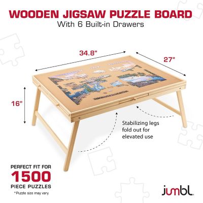 Image showing  1500-Piece Puzzle Board with Drawers, Foldable Legs & Cover - Wooden Jigsaw Puzzle Table