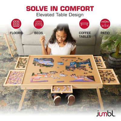 Image showing  1500-Piece Puzzle Board with Drawers, Foldable Legs & Cover - Wooden Jigsaw Puzzle Table