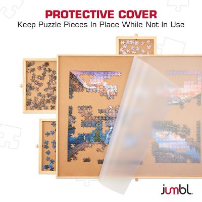 Image showing  1500-Piece Puzzle Board with Drawers, Foldable Legs & Cover - Wooden Jigsaw Puzzle Table