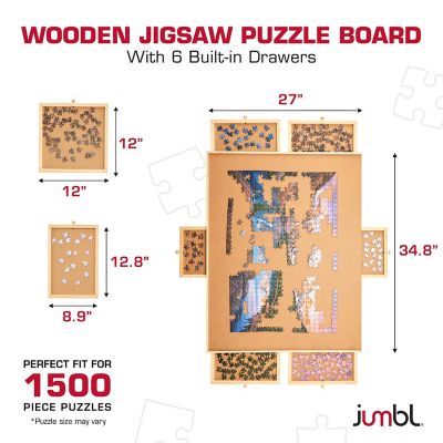 Image showing  1500-Piece Puzzle Board with Drawers, Lazy Susan & Cover - Rotating Wooden Jigsaw Puzzle Table