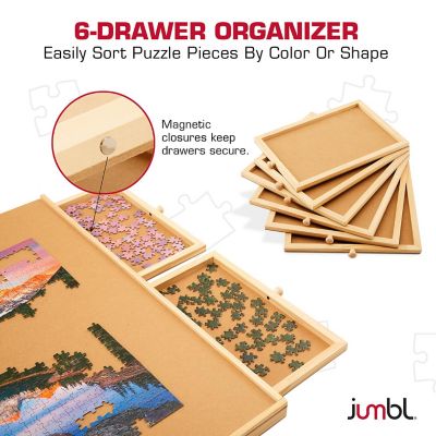 Image showing  1500-Piece Puzzle Board with Drawers, Lazy Susan & Cover - Rotating Wooden Jigsaw Puzzle Table