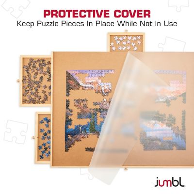 Image showing  1500-Piece Puzzle Board with Drawers, Lazy Susan & Cover - Rotating Wooden Jigsaw Puzzle Table