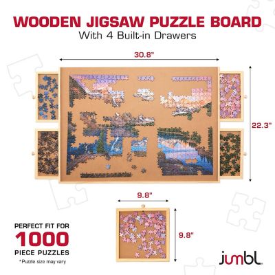 Image showing  1000-Piece Puzzle Board with Drawers, Lazy Susan & Cover - Rotating Wooden Jigsaw Puzzle Table
