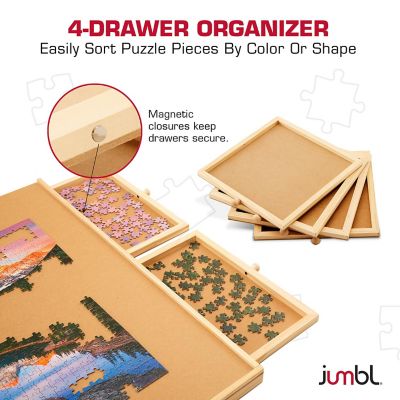 Image showing  1000-Piece Puzzle Board with Drawers, Lazy Susan & Cover - Rotating Wooden Jigsaw Puzzle Table