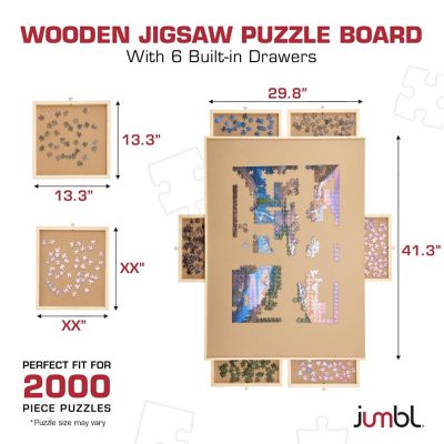 Image showing  2000-Piece Puzzle Board with Drawers, Lazy Susan & Cover - Rotating Wooden Jigsaw Puzzle Table