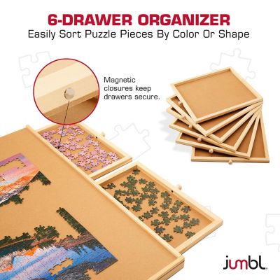 Image showing  2000-Piece Puzzle Board with Drawers, Lazy Susan & Cover - Rotating Wooden Jigsaw Puzzle Table