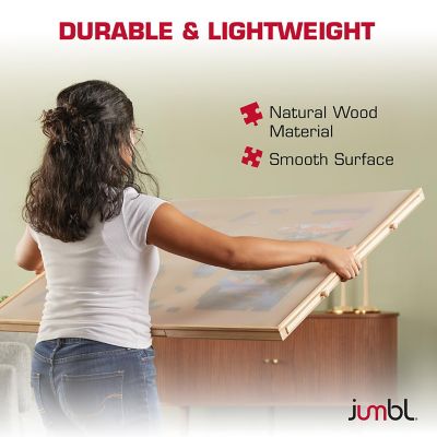 Image showing  2000-Piece Puzzle Board with Drawers, Lazy Susan & Cover - Rotating Wooden Jigsaw Puzzle Table